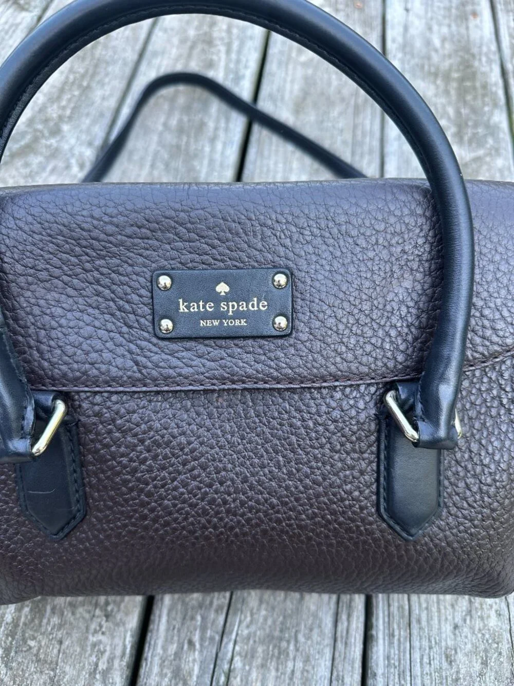 Kate Spade Grove Court Leslie Bag Purse Black Brown Crossbody Satchel Leather